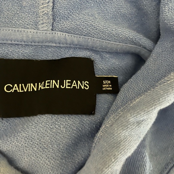 Calvin Klein Blue/White Cropped Hoodie Sweatshirt - Picture 3 of 5